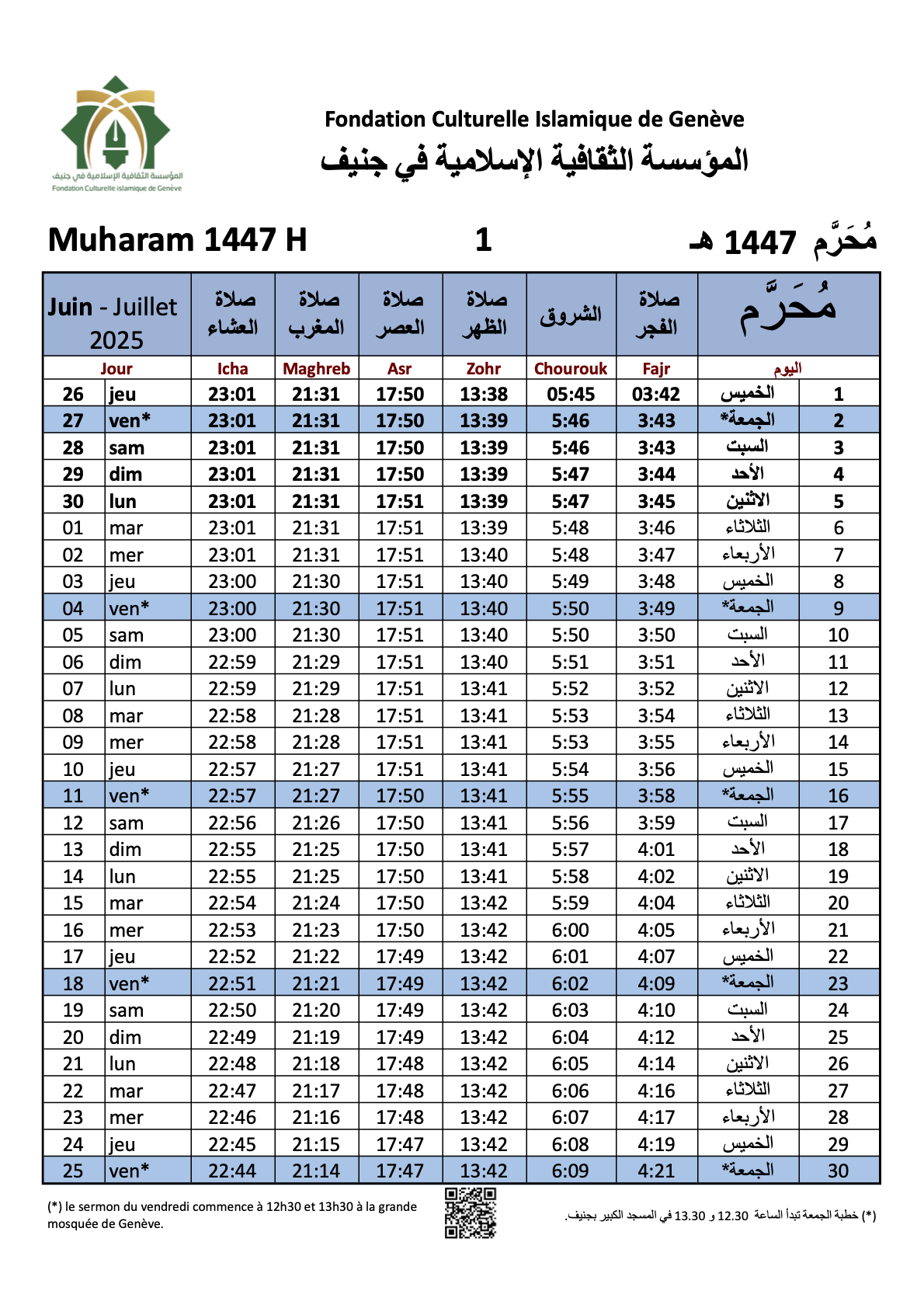 Horaires de prières Horaires de prières